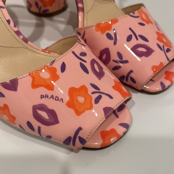 Prada Floral Patent Ankle-Wrap Sandals - Picture 8 of 13
